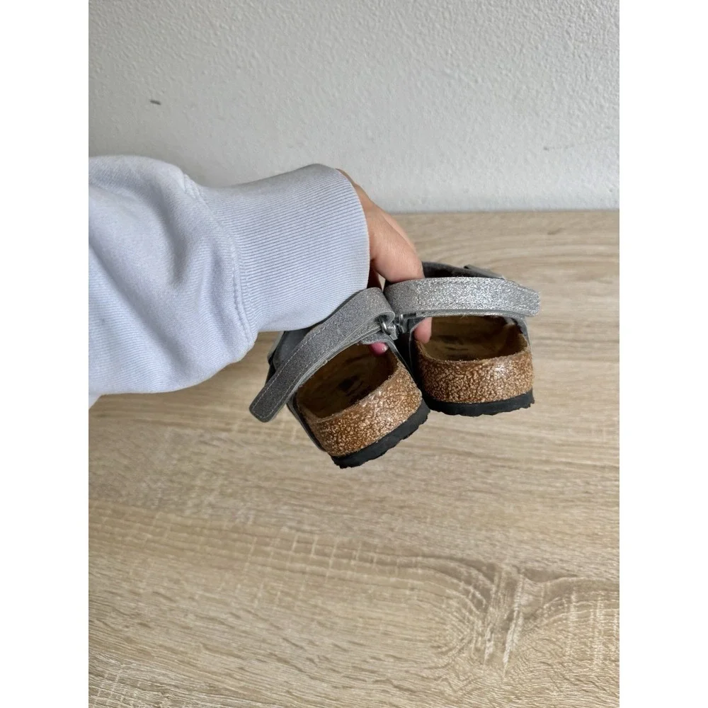 Birkenstock Rio kids sandals sparkling silver Birko-Flor Sz 28/10 C